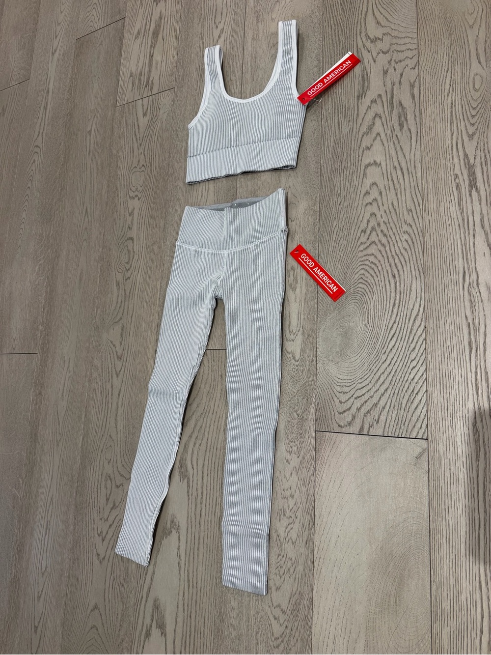 Good American Ribbed Crop Tank & Leggings Set in Light Gray